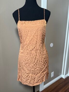 Urban Outfitters Peach Animal-Print Satin Slip Dress